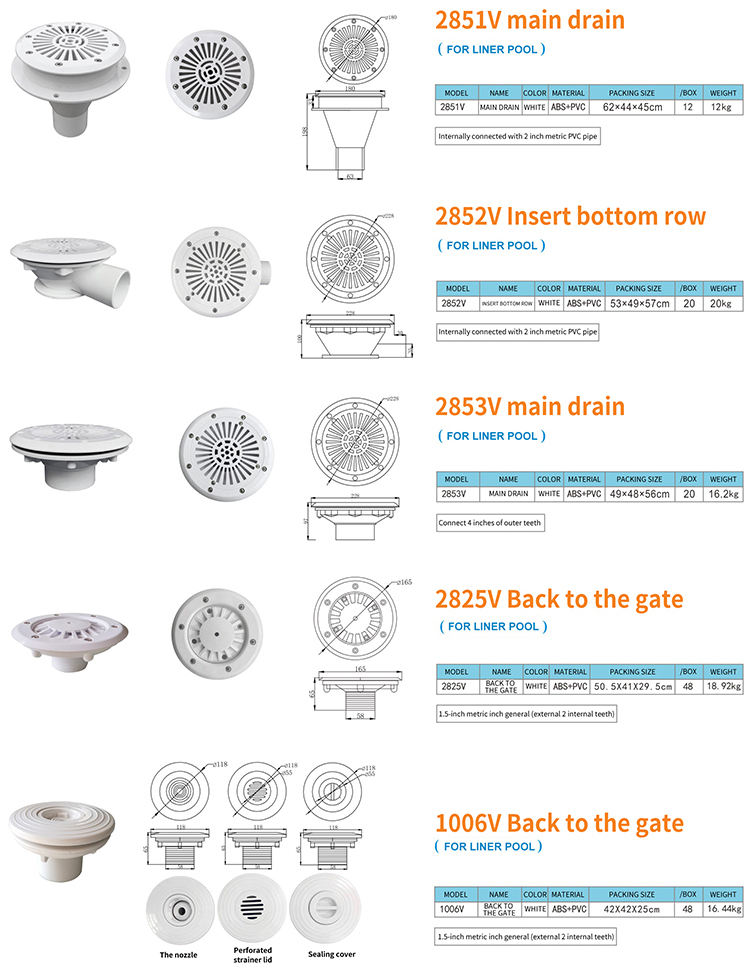 Drain principal de piscine de bain
